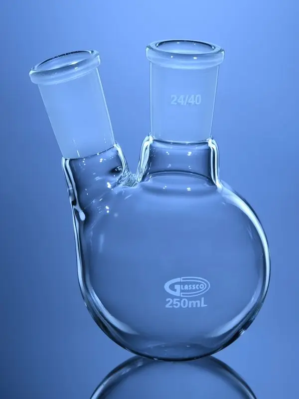 Flasks, Round Bottom, 2 Neck Angular