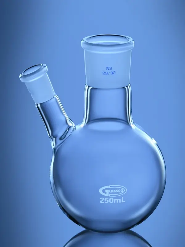 Flasks, Round Bottom, 2 Neck Angular, ASTM