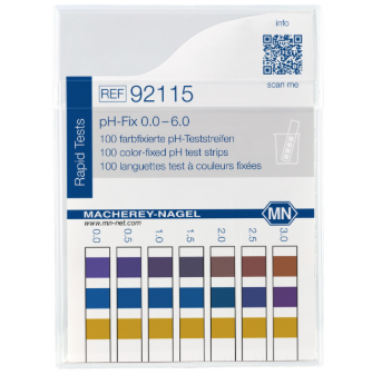 pH test strips, pH‑Fix 0.0–6.0, fixed indicator