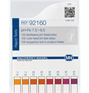 pH test strips, pH‑Fix 7.5–9.5, fixed indicator