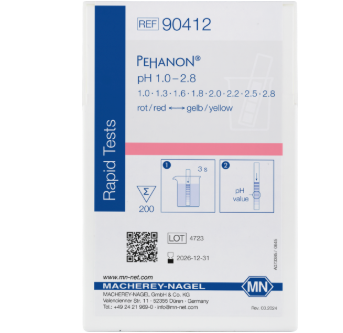 pH test strips, PEHANON 1.0–2.8, for colored samples